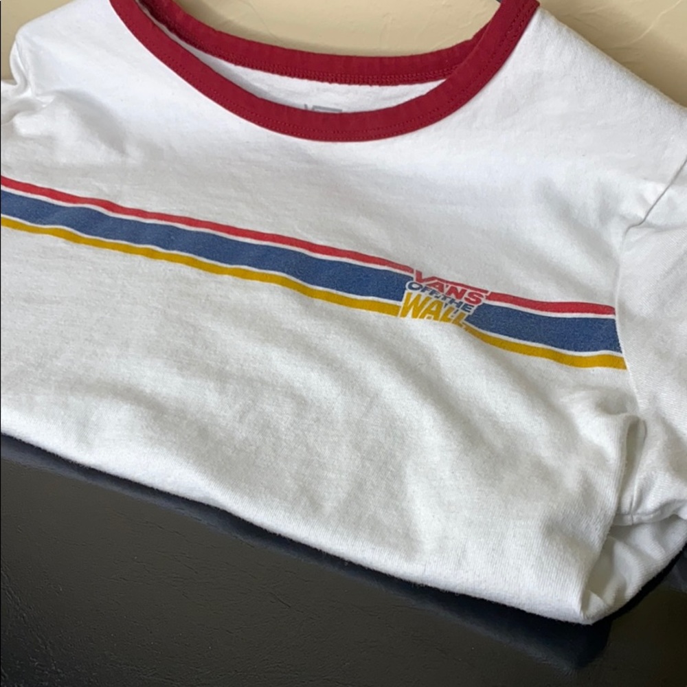 Red, Navy Blue, And Yellow Striped Vans T-Shirt